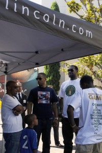 Basketball star LeBron James with posse at MOD
