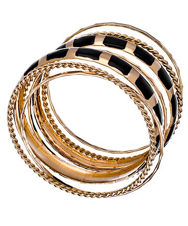 Blu Bijoux Set of Eight Gold and Black Bangle Bracelets 