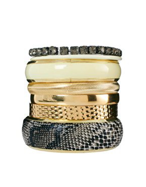 River Island Snake Effect And Cream Bangle Pack